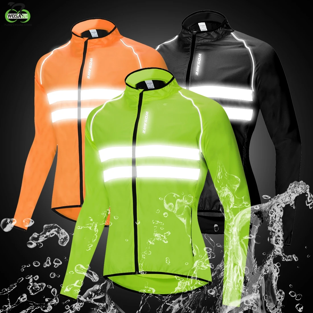 WOSAWE Cycling Jacket Men\'s Windbreaker Windproof Waterproof Breathable Light Weight Bike Riding Jacket Vest Men Reflective Coat