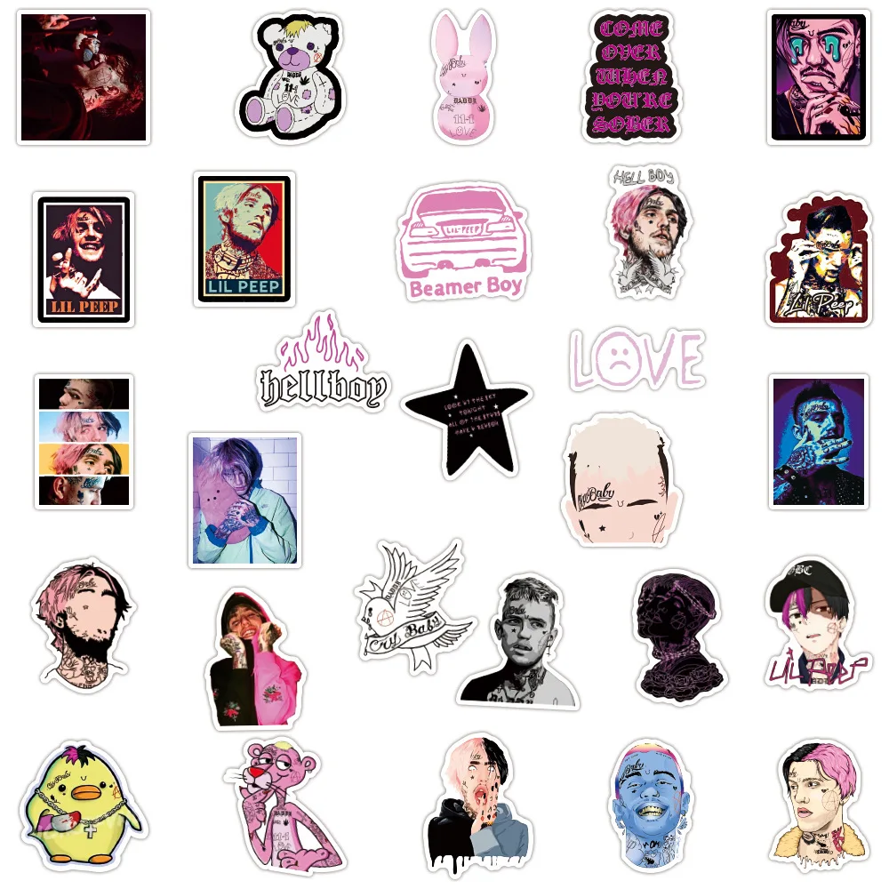 10/50Pcs Lil Peep Rapper Stickers For Laptop Luggage Motorcycle Suitcase Skateboard Phone PVC Decals DIY Gift