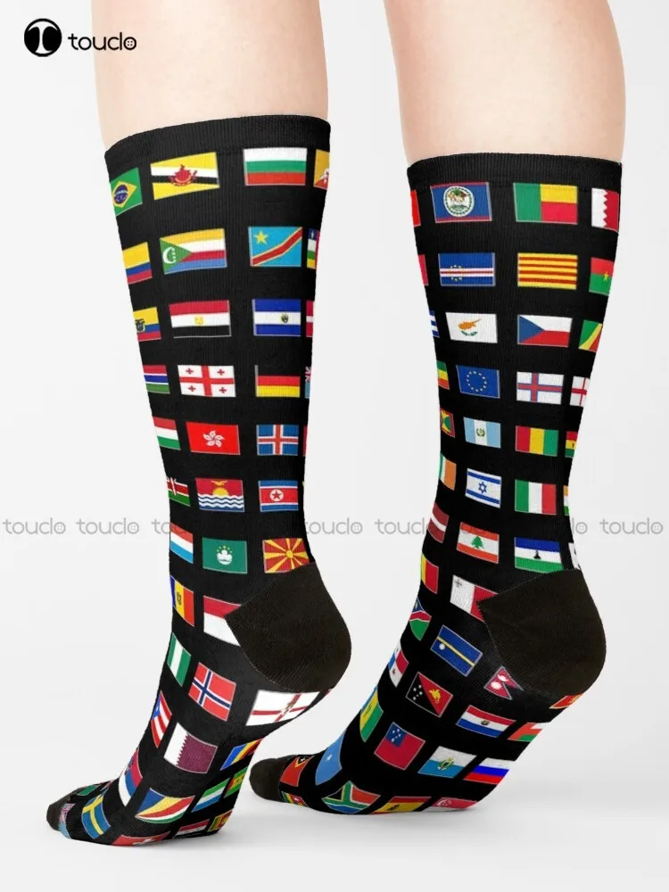 Chaussettes de travail les drapeaux du monde pour hommes, personnalisées, unisexes, pour adultes et adolescents, 360 °, impression numérique, amusantes