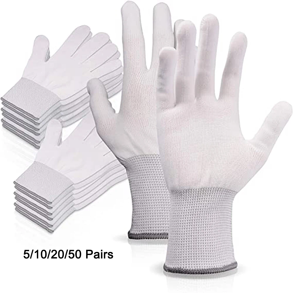 EHDIS 5/10/20/50 Pairs Work Gloves Vinyl Car Wrapping Finger Protector Nylon Anti-Static Hands Cover Household Window Tint Tools