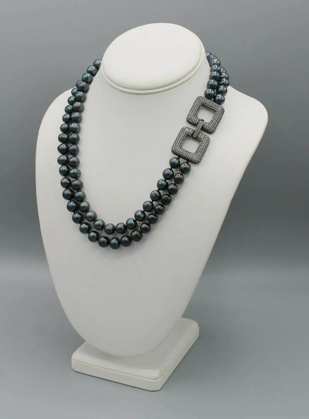 Hand knotted necklace 8-9mm black freshwater pearl micro inlay zircon square clasp 45-48cm fashion jewelry