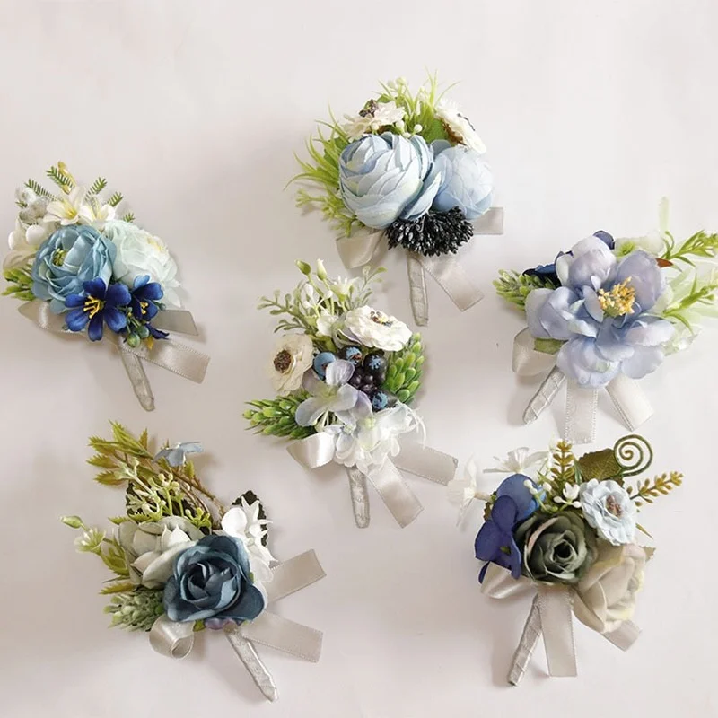 Neue Hochzeit Blume Im Knopfloch Blau Blume Korsagen Seide Rosen Ehe Corsage Bräutigam Gäste Brosche Hochzeit Zubehör