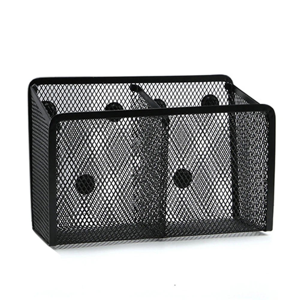 Iron Mesh Magnetic 2 Grid Fridge Whiteboard Pen Holder Desk Storage Pencil Rack Stationery Storage Basket Organizer