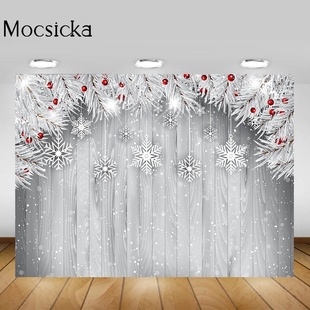 Winter Wooden Floor Portrait Backdrop Sliver Snowflake Photography Snow Christmas Party Decorations Background Merry Xmas Props