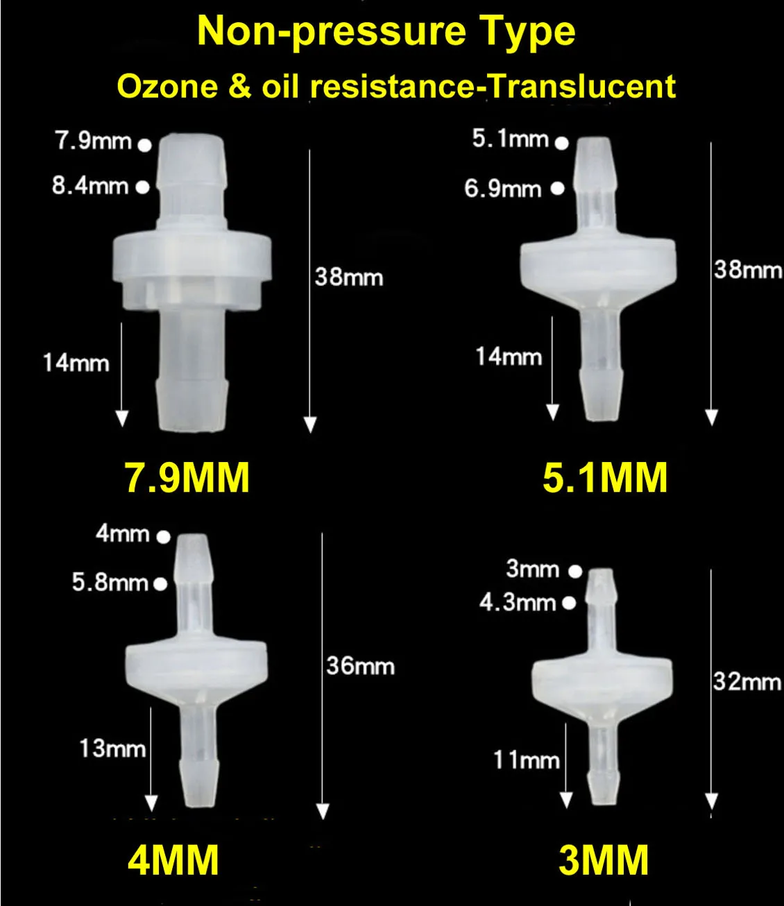 Vanne d\'arrêt anti-reflux pour tuyau en silicone, anti-ozone, degré d\'huile, 3mm, 4mm, 4.1mm, 5mm, 5.1mm, 6mm, 7.9mm, 8mm, 10mm, 12mm