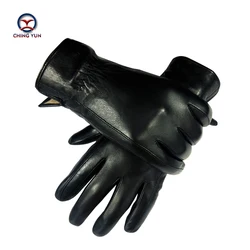 CHING YUN New Winter man sheepskin leather gloves male warm soft men's gloves black men mittens wool lining large size glove 02