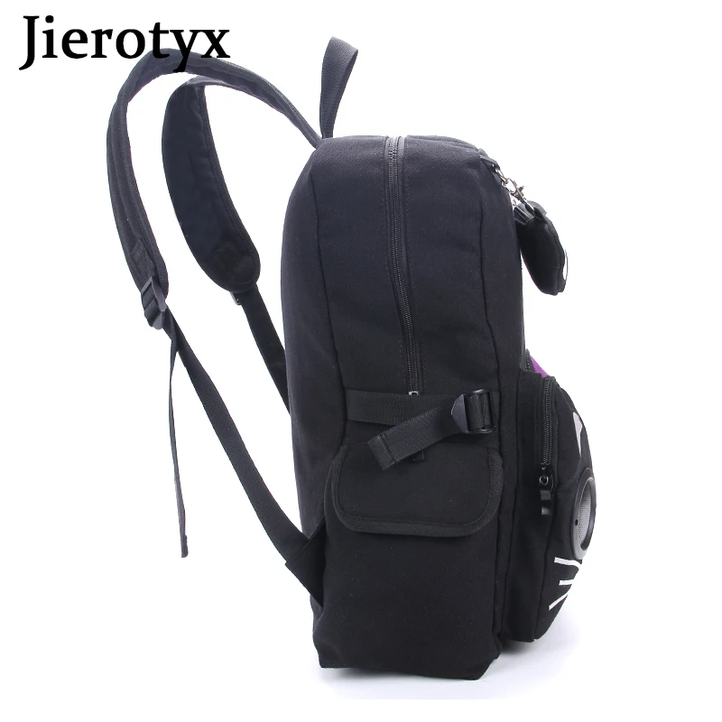 JIEROTYX damskie torby głośnikowe Cat Animal plecak gotycka wtyczka typu Plug Play Fish Bone Girls prezent plecak płótno kobiety Bluetooth