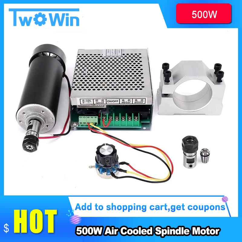 500W Air Cooled Spindle Motor+220V/110V Power Supply+52mm Clamp  For CNC Engraving