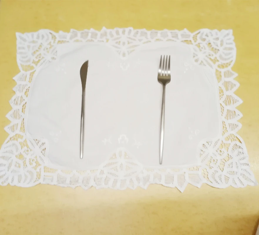 Napperons de Table en coton blanc 14x20 pouces, Set de 12 mouchoirs, napperons en dentelle faits à la main, pour un dîner élégant