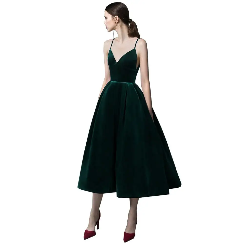 Mode Aangepaste Elegante Fluwelen Vrouwen Jurk V-hals Spaghetti Band Hoge Taille Backless Sexy Jurken