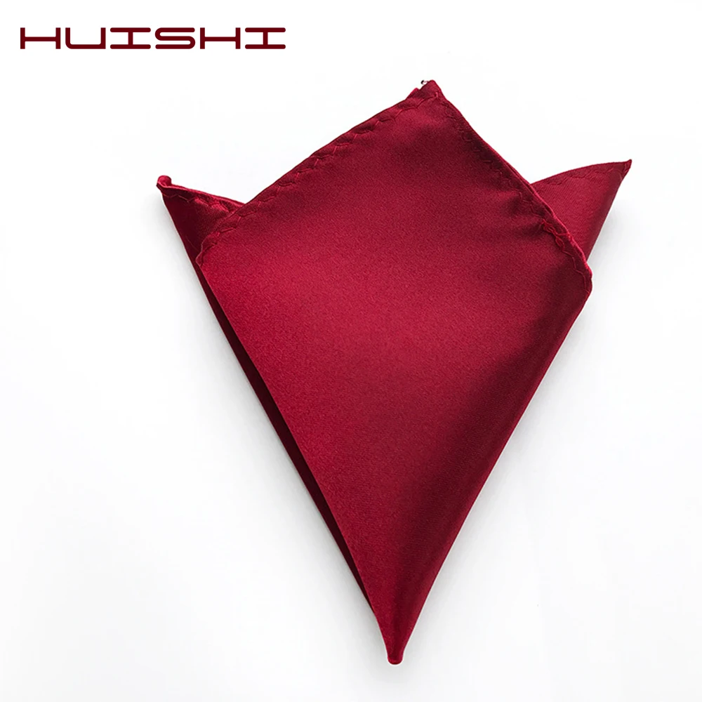 HUISHI England สีทึบผ้าเช็ดหน้าผ้าพันคอ Vintage ซาติน Men Pocket Square ผ้าเช็ดหน้างานแต่งงานชุดหน้าอกผ้าขนหนูสีแดง