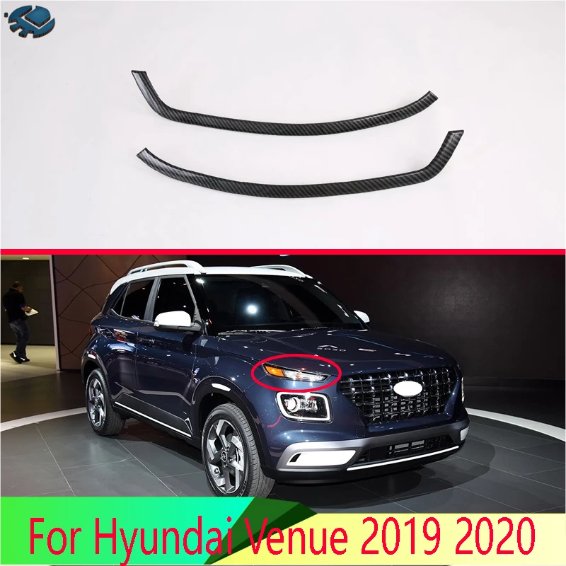 For Hyundai Venue 2019 2020 2021 2022 Car Accessories Carbon Fiber Style Headlamp lamp eyebrow trim molding