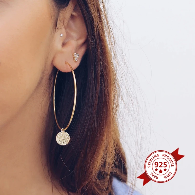 925 Sterling Silver Ear Buckle New Women Hoop Earrings Big Circle 57mm High Quality Jewelry For Fashion Ladies Birthday Gifts