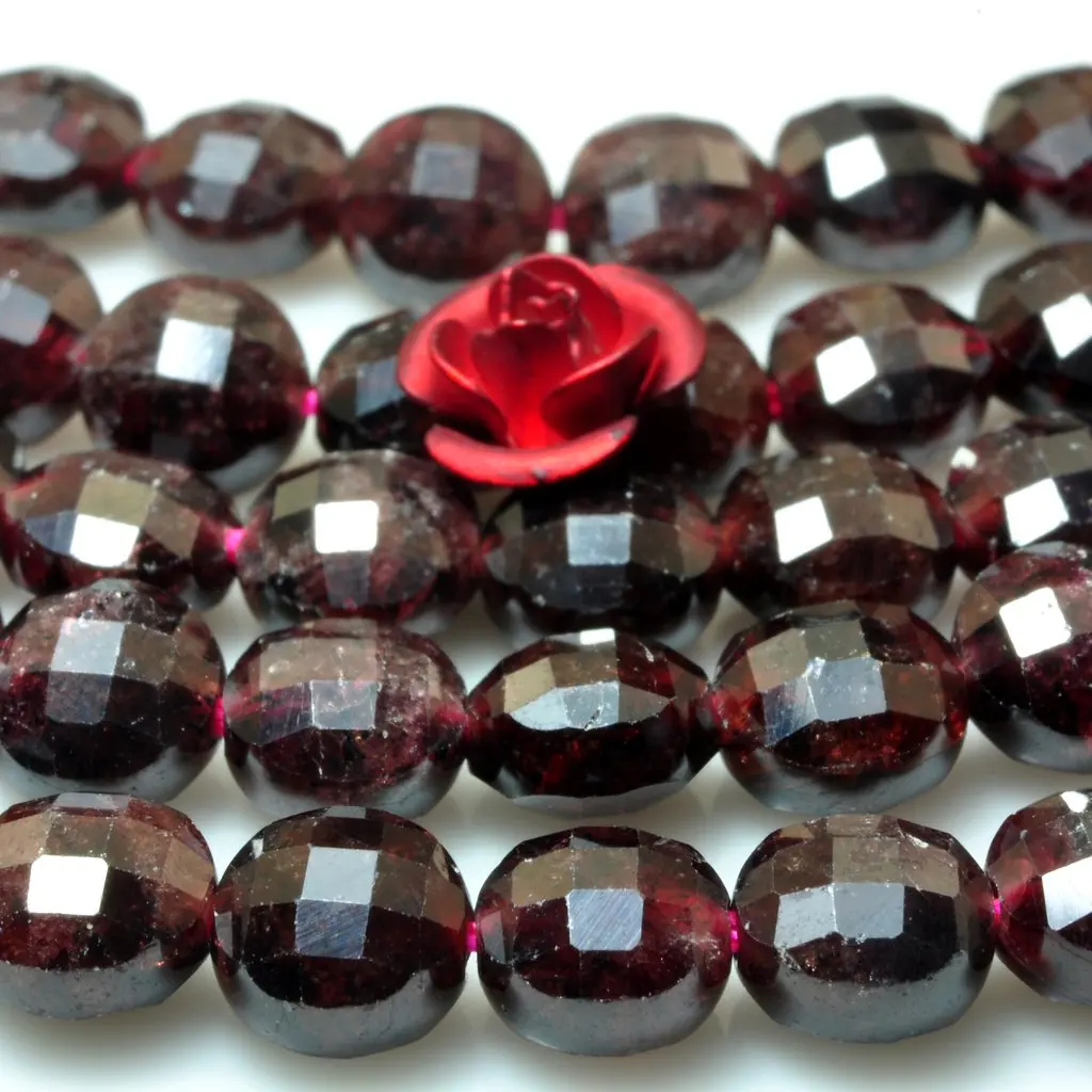 Natural Red Garnet Faceted Coin Loose Beads Wholesale Gemstones Semi Precious Stone Bracelet Necklace For Jewelry Making Design