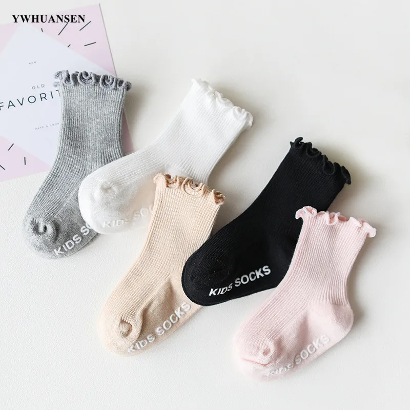 To 4 Yrs Four Seasons Newborn Ruffle Edge Non-Skid Cotton Socks with Grip for Kids Toddlers Baby Girl Boneless Socks