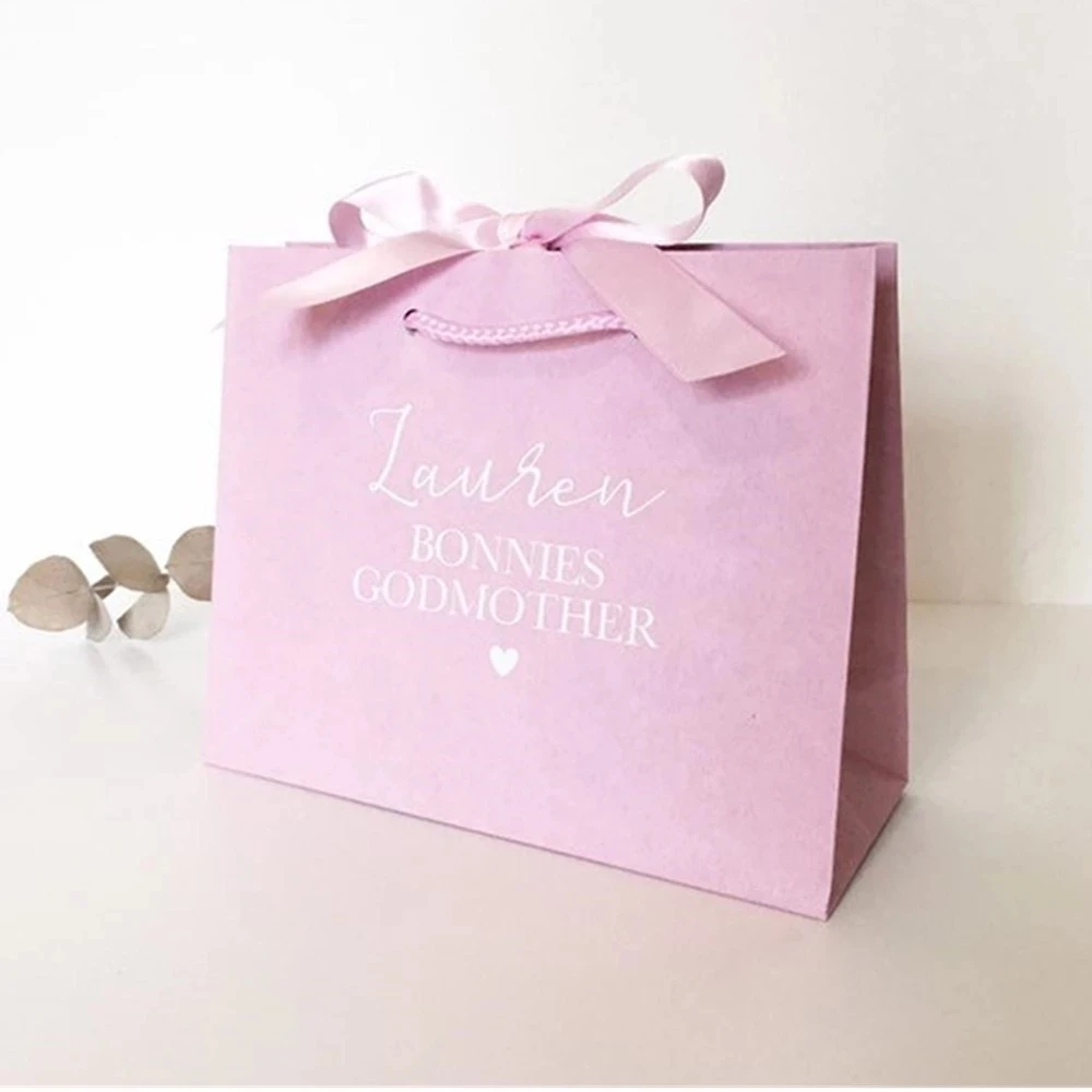 Personalised Pink Gift Bag with Ribbon. Bridesmaid Gift Bag. Flower Girl Bag. Bridal Party, Baby Girl, Hen do. Wedding Gift bag