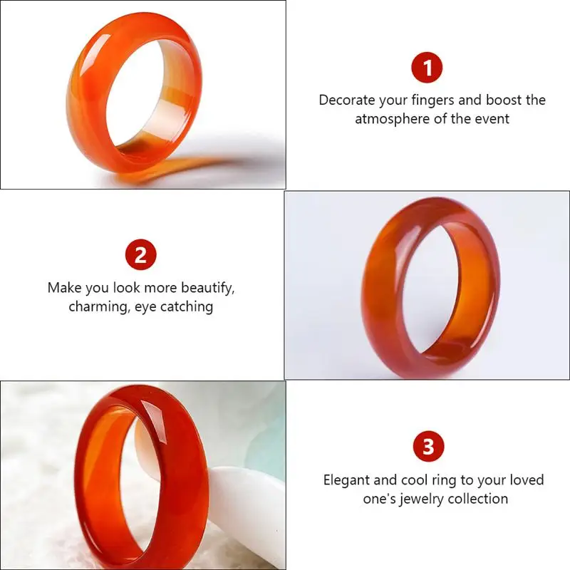 Red Carnelian Crystal Ring and Women Fashion Agate Ring Band Jewelry Plain for Natural Girls Ring