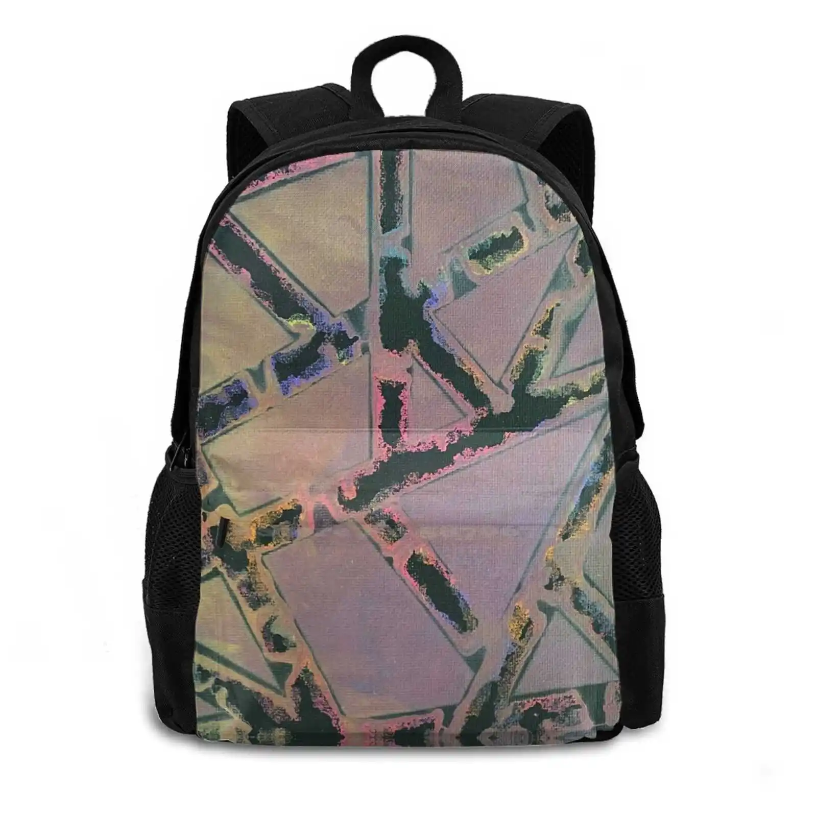 Large Capacity School Backpack Laptop Travel Bags Shapes E Black Abstract Tie Dye Trippy Hippie Different Geometric