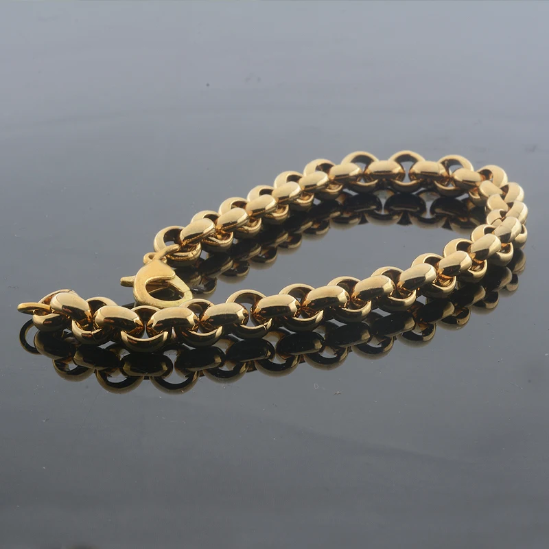 1pcs 7mm Men Women Yellow Gold Color Stainless Steel Rolo Link Chains Bracelets Jewelry