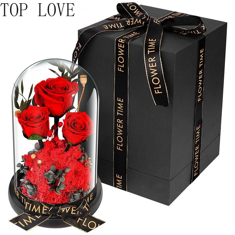 Glass bottle everlasting flower rose gift box preserved eternal flowers Valentine's day gift wedding home office decoration