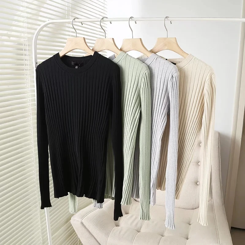 Maxdutti Winter Sweaters Women Office Lady Solid Pull Femme Rib Oneck England Pullovers Tops Style Fashion Simple Sweaters Women