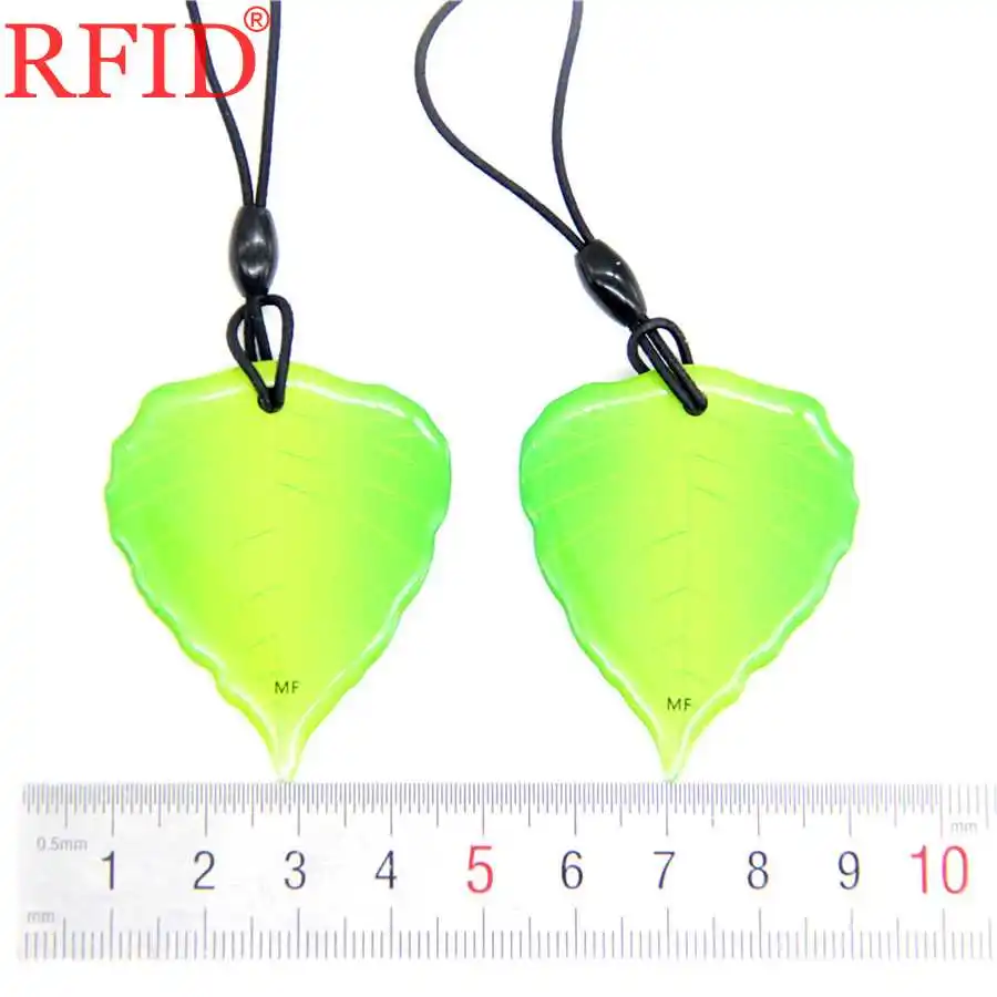 UID S50 1K 13.56Mhz Changeable IC MFS50 RFID Card Rewritable Writable IC Keychain Leaf Pattern Dropping Glue Key Ring Tag 1