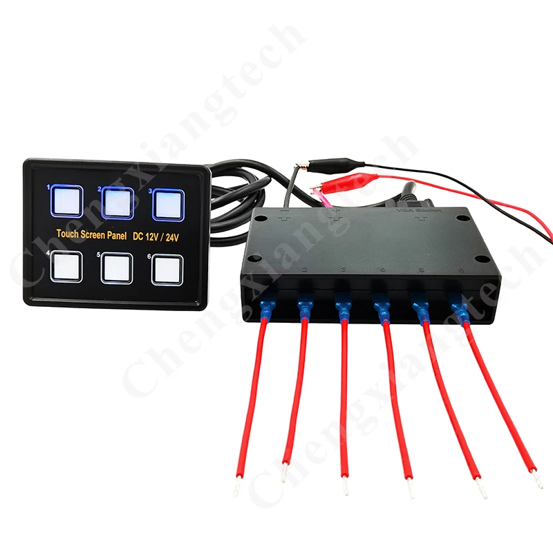 Univesal 12V /24V 6 / Gang Blue Led Capacitive Control Touch Screen Switch Box Panel for Car Marine Boat Caravan Yacht Household