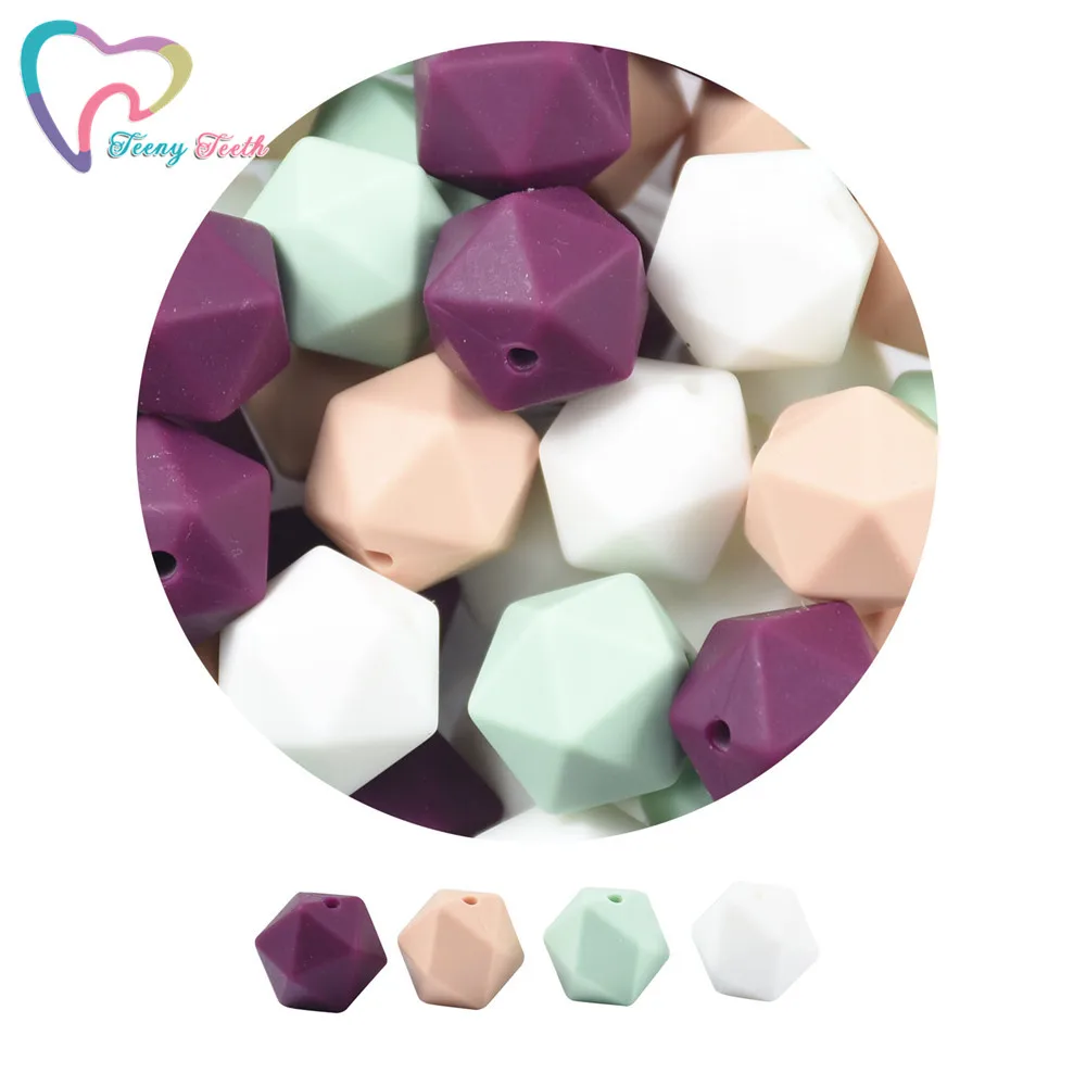 15 PCS MIX 4 Colors 14 MM Icosahedron Beads Food Grade BPA Free Silicone Teething Nursing Necklace Pacifier Beads