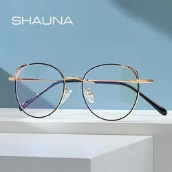 SHAUNA Retro Anti Blue Light Eyeglasses Frames Metal Cat Ear Optical Frame