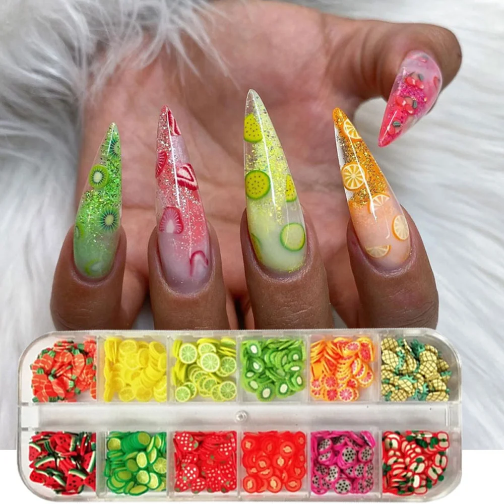 Mixed 3D Fruit Slices Sticker Polymer Clay DIY Designs Slice Lemon Nail Art Sliders Nails Art Decors Women Nail Tips Nail Art