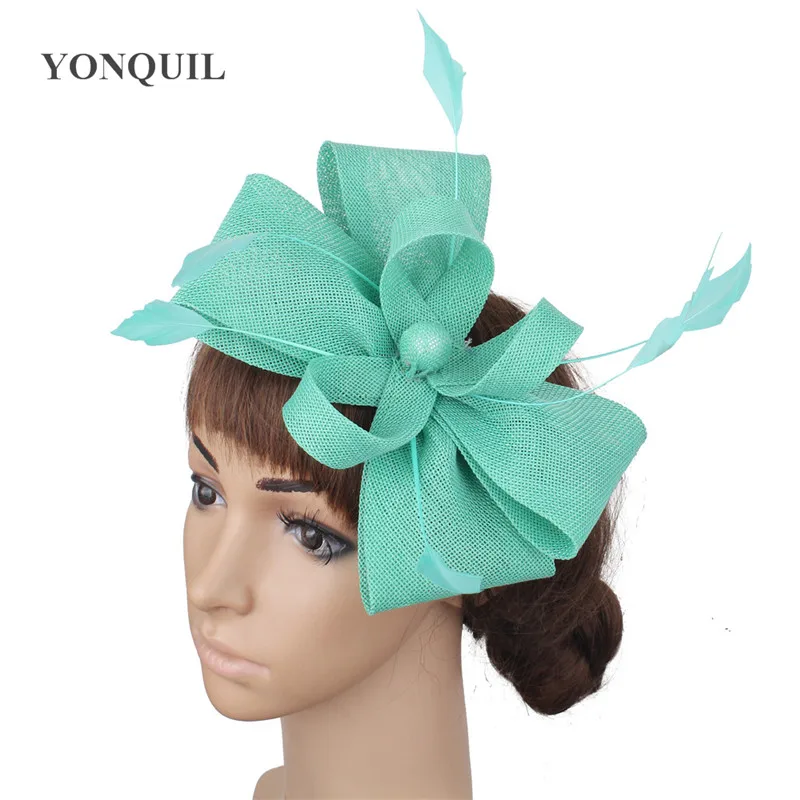 Laço branco novo casamento da noiva headwear fascinator acessórios elegante feminino pena headdress malha cabelo headwear casamento bandana