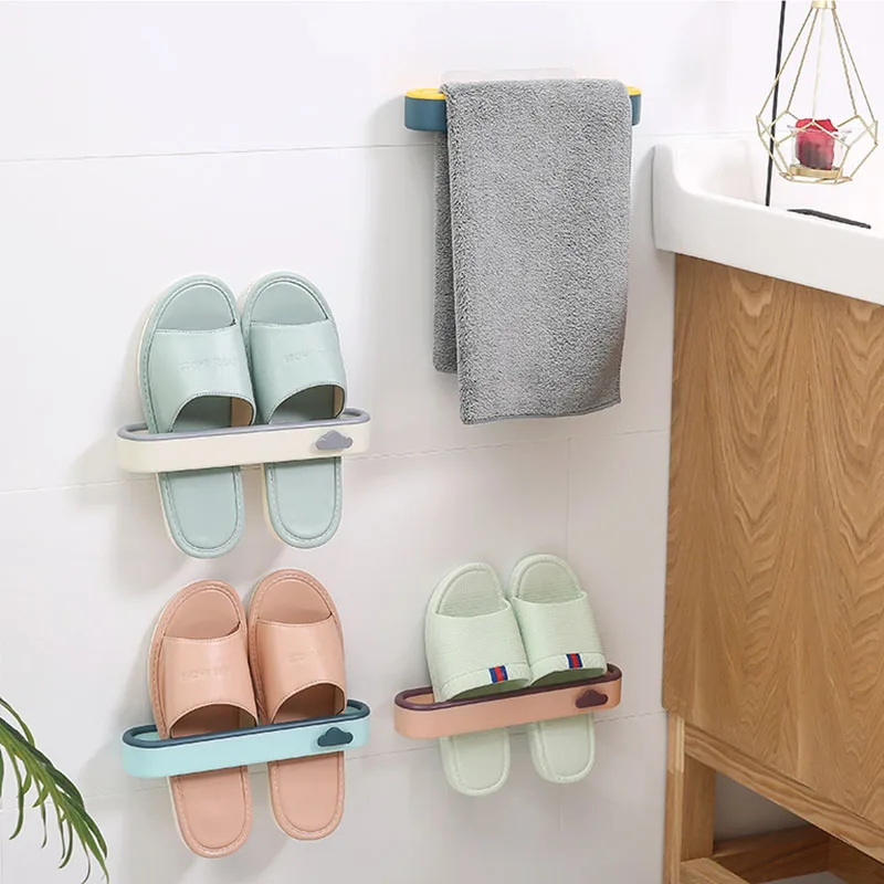 

2021 New Multifunctional Shoe Rack Wall-mounted Slippers Rack Household Free Punching Simple Bathroom Plastic Shoe Storage Rack