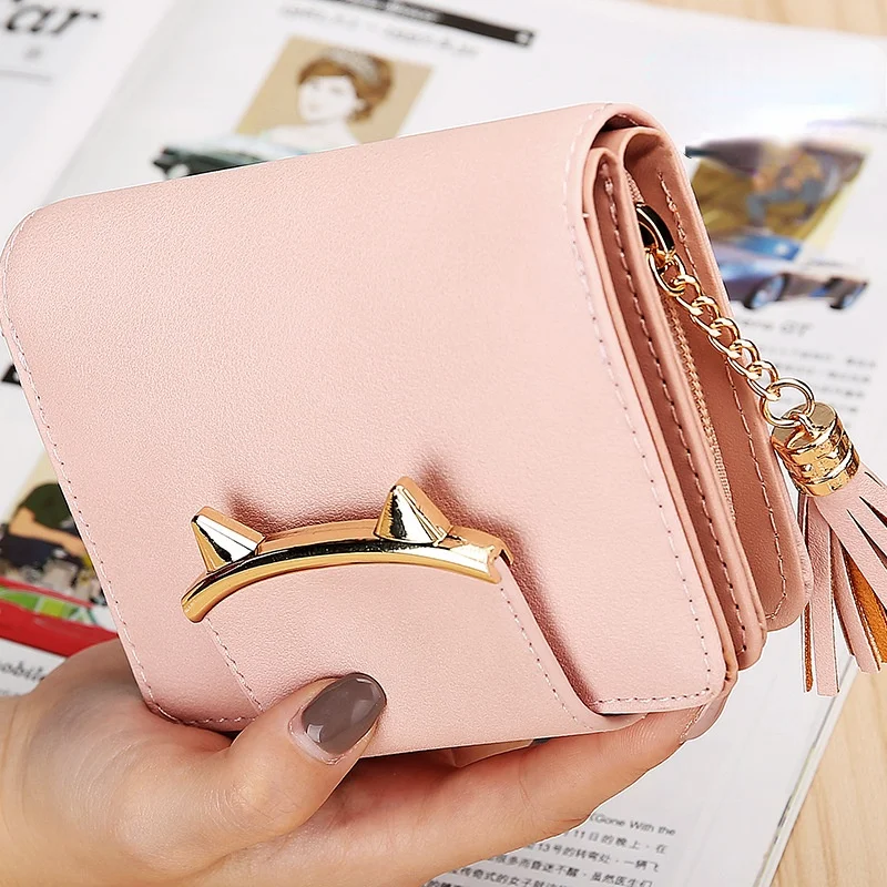 Pure Color Female Short Wallet Personality Tassel Zipper Cute Coin Purse Student Small Wallet Wallet Clutch Bag