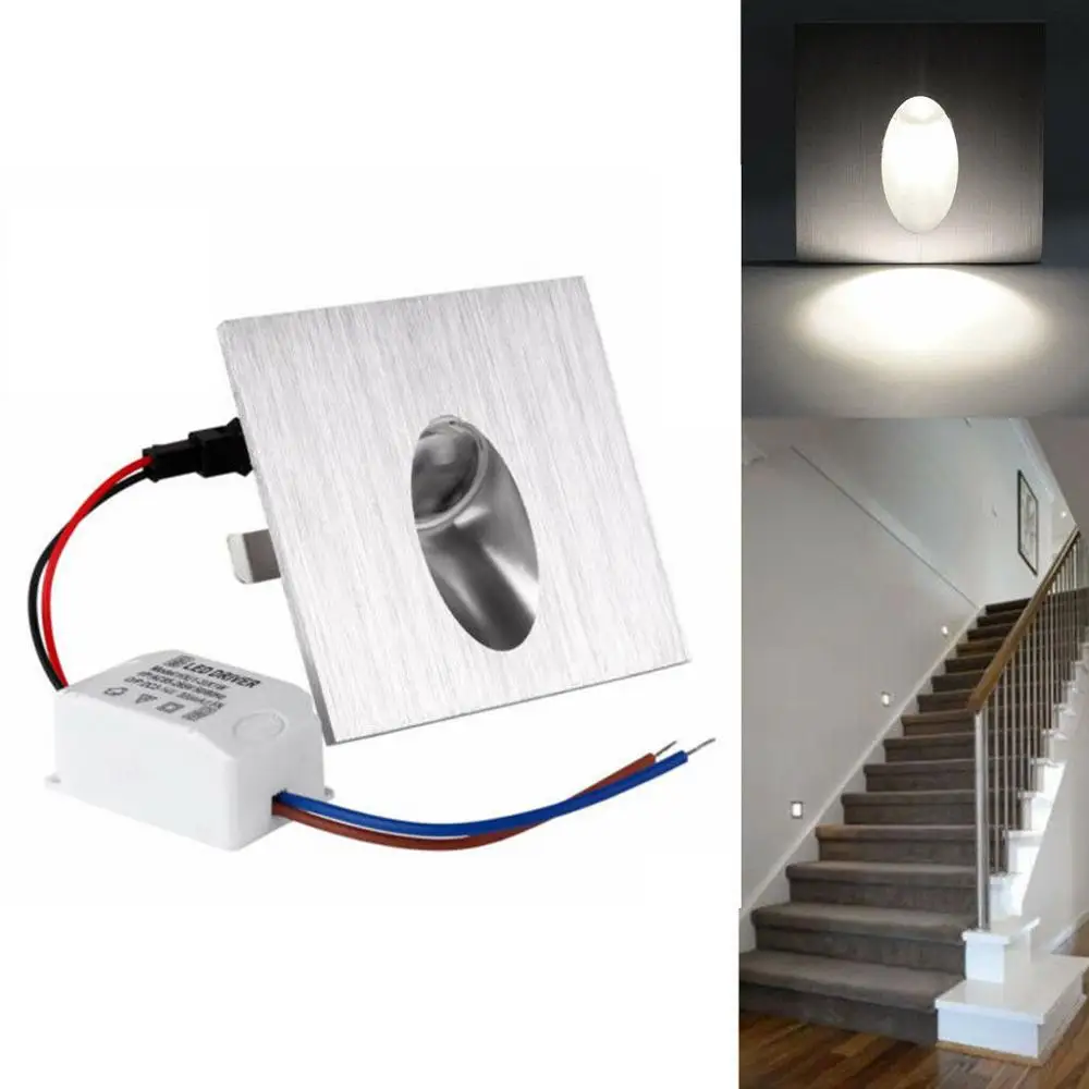 1w/3w Recessed Led Stair Light Indoor Corner Wall lights Stairs Step Stairway Hallway staircase lamp AC85-265V