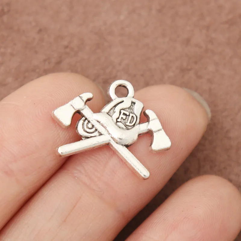 RAINXTAR Fashion Antique Silver Color Alloy Fire Dept Charms For Fireman16*19mm 100pcs AAC448