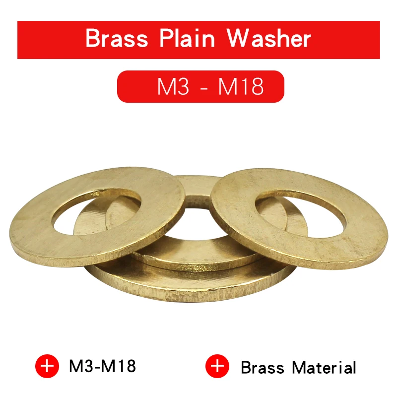 

5-100 PCS Solid Brass Copper Flat Washer Plain Gasket Pad M3 M4 M5 M6 M8 M10 M12 M14 M16 M18 Plain Washer For Screw Bolts