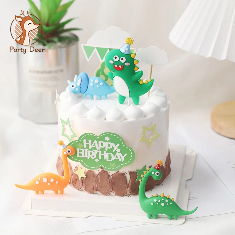 Artoon bebê dinossauro bolo topper dinossauro selva safari festa de aniversário decoração menino dinossauro animais decoração do bolo mundo jurássico