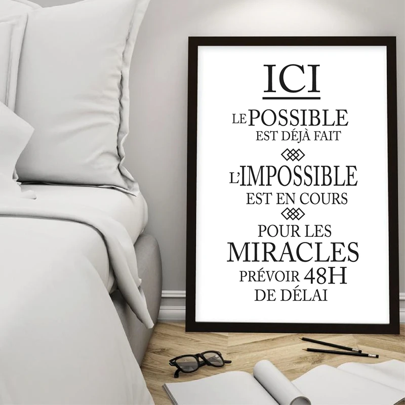 French Inspiration Quote Canvas Art Poster Prints l'impossible est en cours Modern Art Painting Picture Office Wall Art Decor