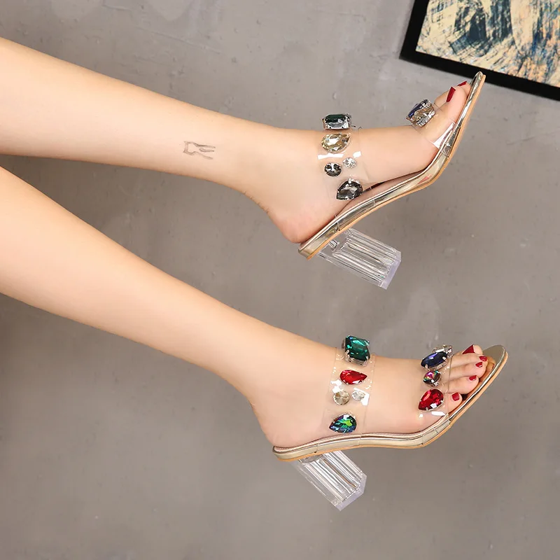 Summer Women Pumps Sandals Jelly Slippers Open Toe High Heels Women Transparent Perspex Fashion Crystal Woman Slippers Shoes