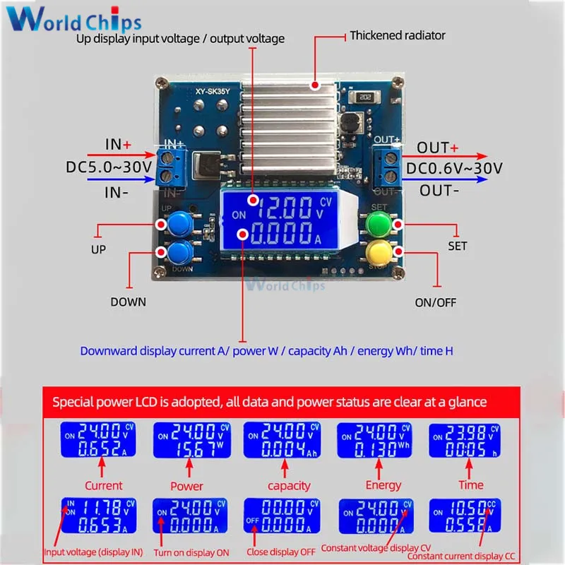 DC-DC Automatic Voltage Boost/Buck Converter Module CC CV 35W 4A Adjustable Power Supply OTP OCP OPP for Solar Charging