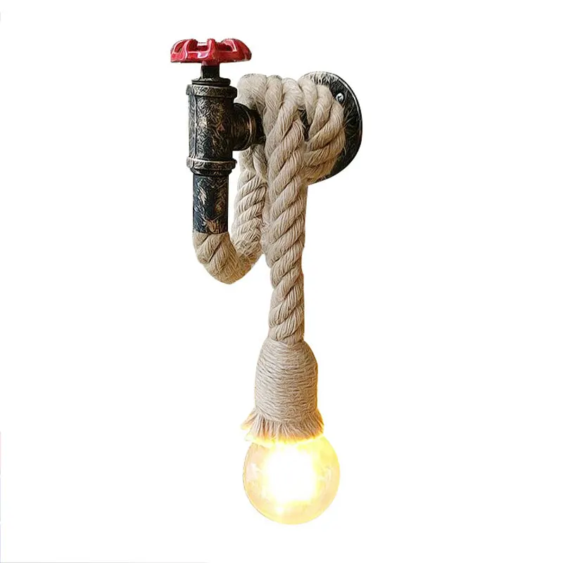 

Vintage Hemp Rope Iron Led Wall Lamps Industrial Decor Bar Coffee Shop Stair Wall Lights Barbershop Living Room Light Fixtures