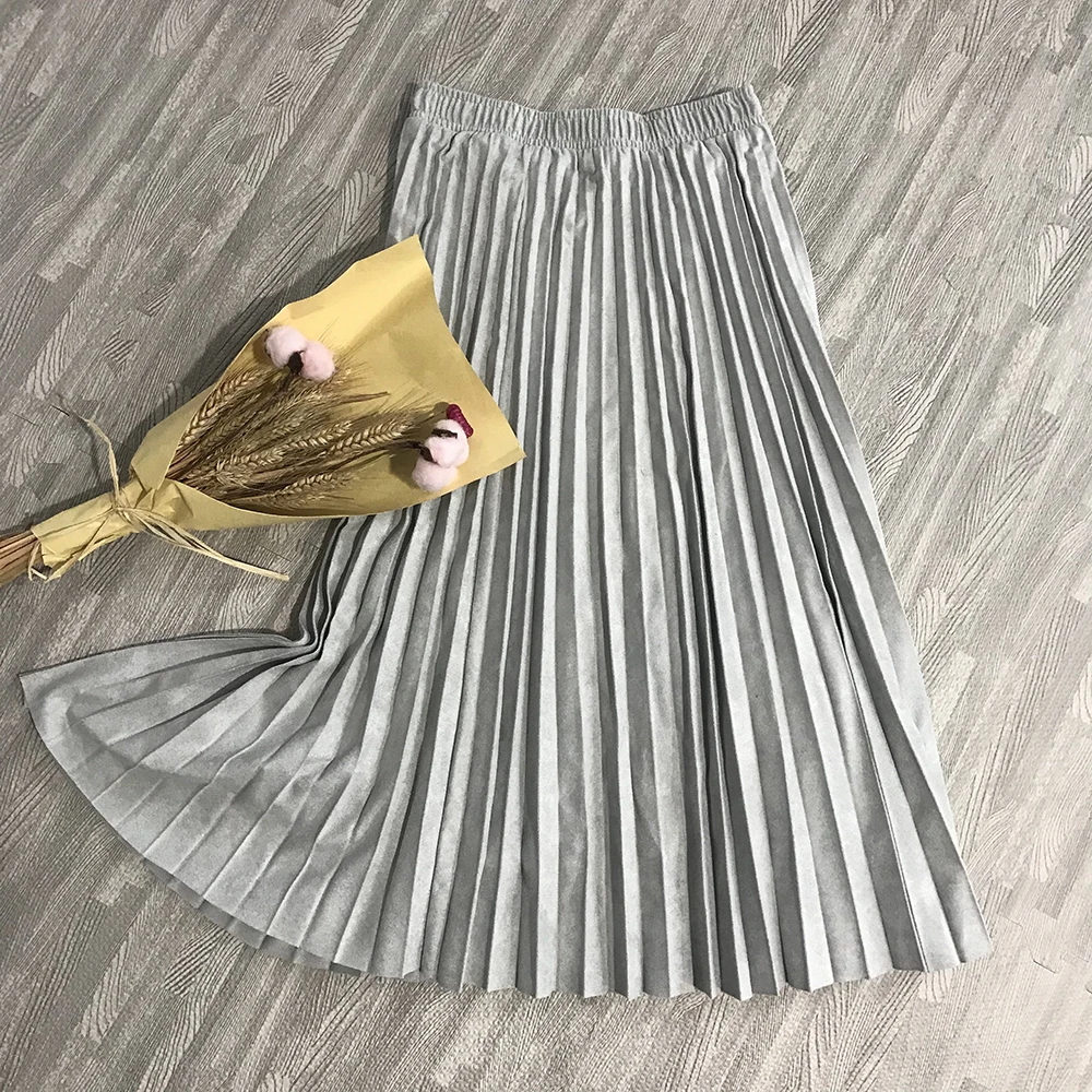 2024 Dwuwarstwowa wiosenna spódnica zamszowa dla kobiet Długie plisowane spódnice Top Marka Womens Saias Midi Faldas Vintage Women Midi Skirt — zdjęcie 7