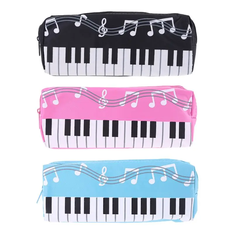 Music Notes Piano Keyboard Pencil Case Large Capacity Pen Bags Stationery Office School Supplies