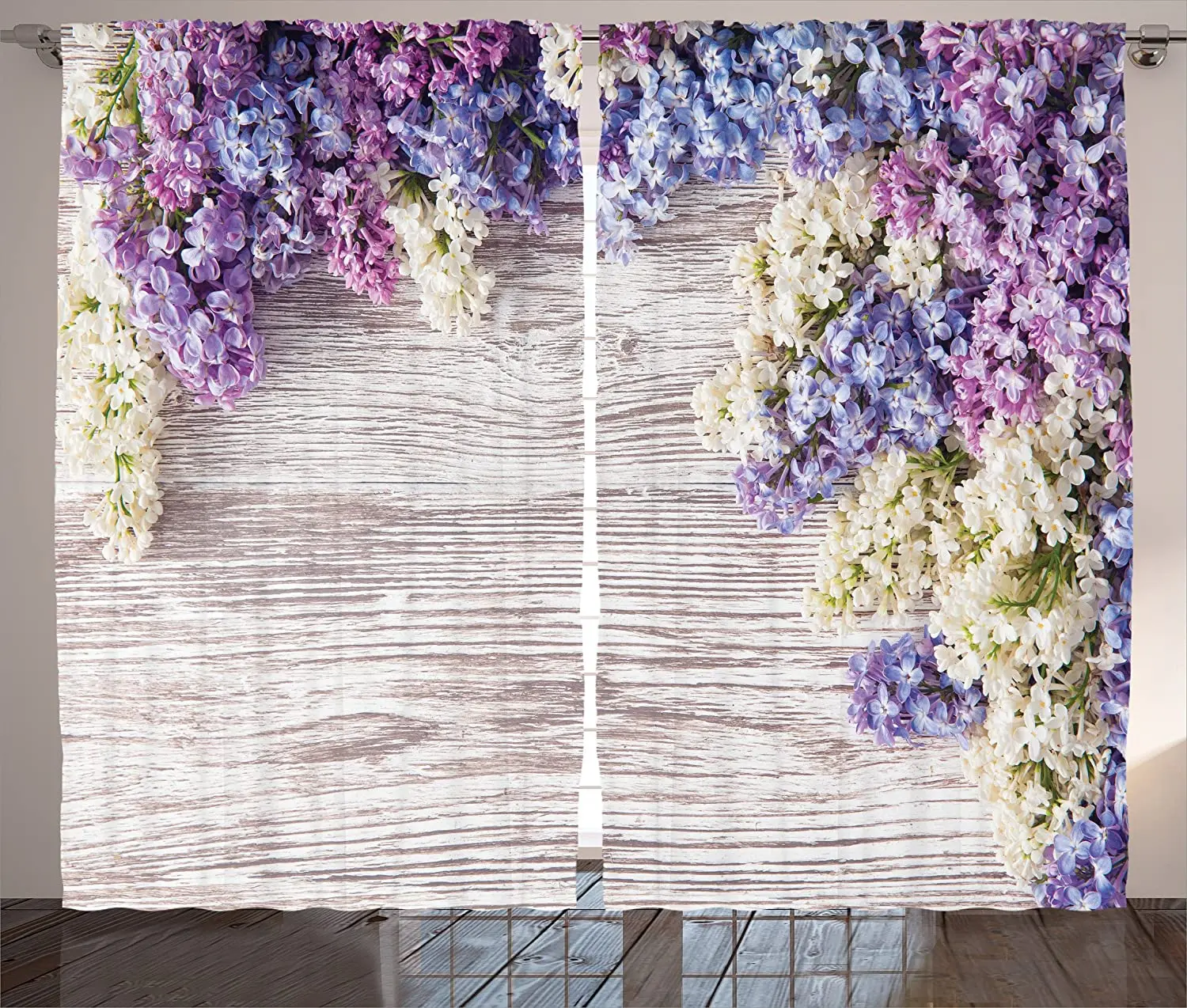 Rustic Blackout Curtains Lilac Flowers Bouquet on Wood Table Spring Nature Romance Theme Window Curtain