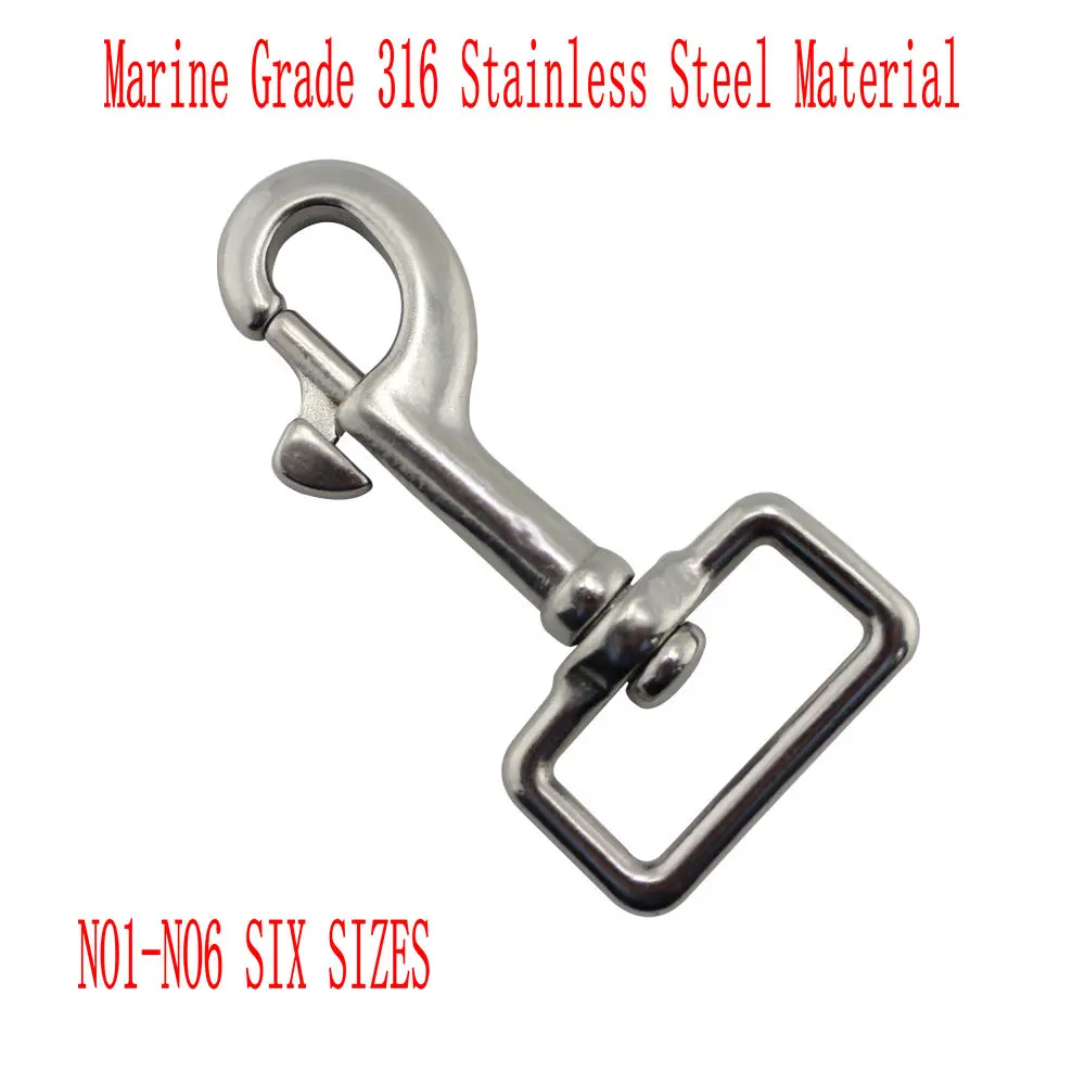 HQ 6 Sizes Marine Grade 316 Stainless Steel Swivel Eye Bolt Trigger Snap Hook with Square Base