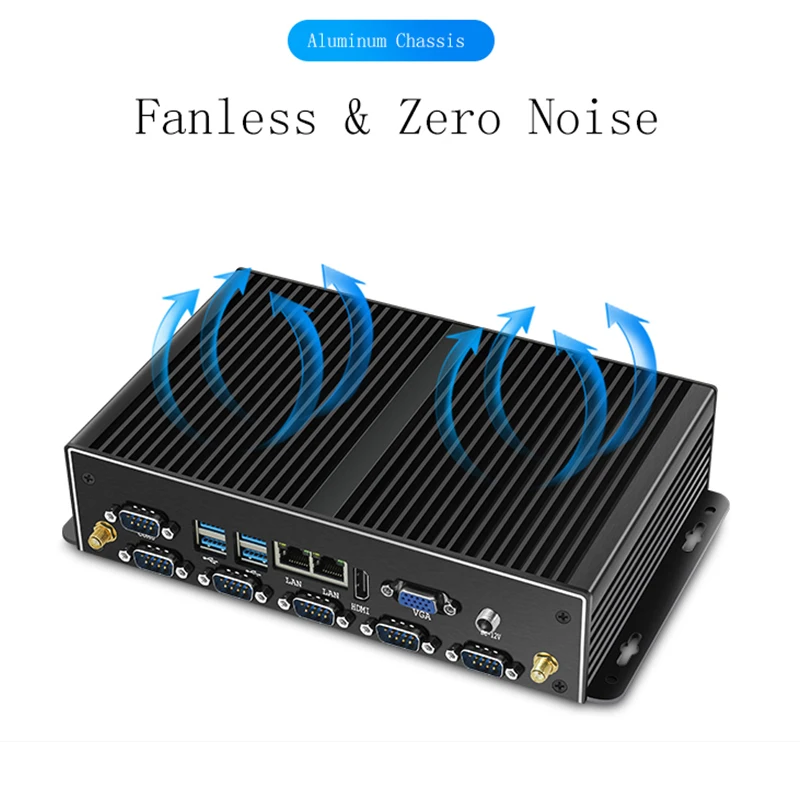 BEBEPC Mini Industrial PC Fanless Dual LAN 6*COM 4G LTE Core i5 10210U i7 4500U HD WiFi 6*RS232 RS485 Windows 11 Linux Computer