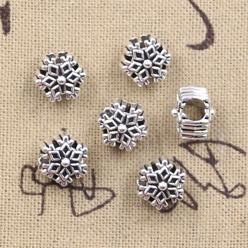 15 stücke 10x10x9mm Schneeflocke Schnee 4,5mm Große Loch Perle Charme Passt Silber Farbe Charme für Armbänder Großhandel DIY Machen Fit