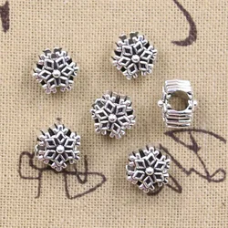 15pcs 10x10x9mm Snowflake Snow 4.5mm Big Hole Bead Charm Fits Silver Color Charms For Bracelets Wholesale DIY Making Fit