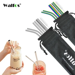 Walfos 7 Pcs / Set Reusable Christmas  Stainless Steel Drinking Straws Metal Straw  (2 Straight|2 Bent|1 Thick Straw|1 Brushes)