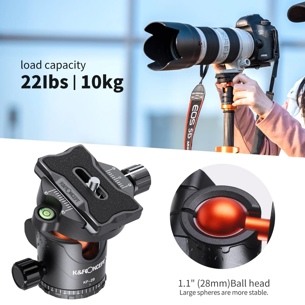 K&F Concept SA255C1 68 inch Carbon Fiber Camera Tripod with 360 Degree Ball Head and 10kgs Load Detachable Monopod For Camera